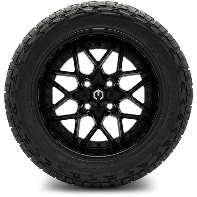 MODZ 14" Formula Glossy Black Wheels & Off-Road Tires Combo
