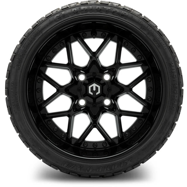 MODZ 14" Formula Glossy Black Wheels & Off-Road Tires Combo