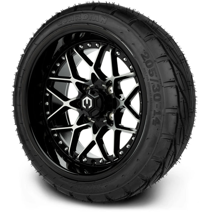 MODZ 14" Formula Machined Black Wheels & Street Tires Combo