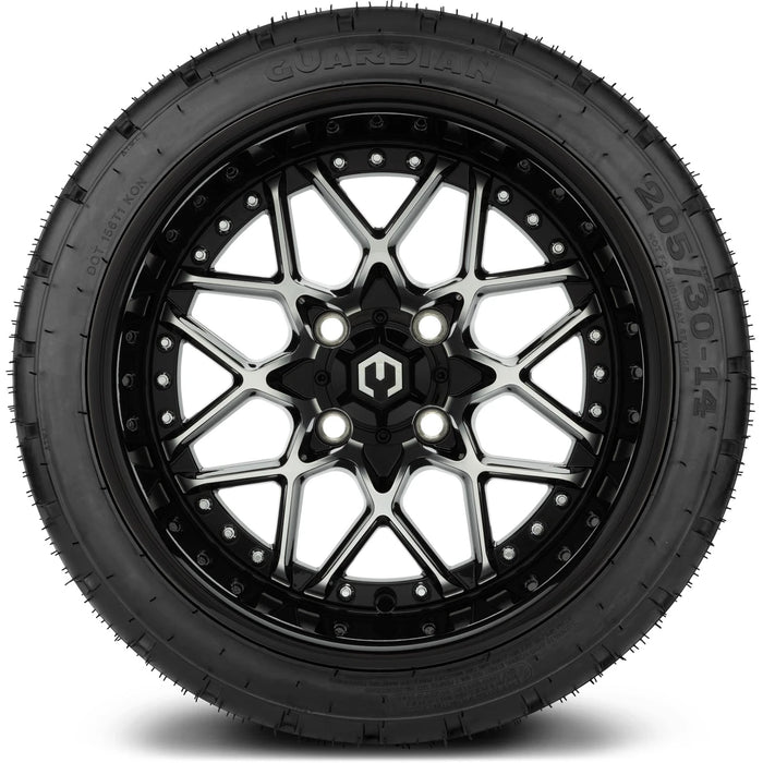 MODZ 14" Formula Machined Black Wheels & Street Tires Combo