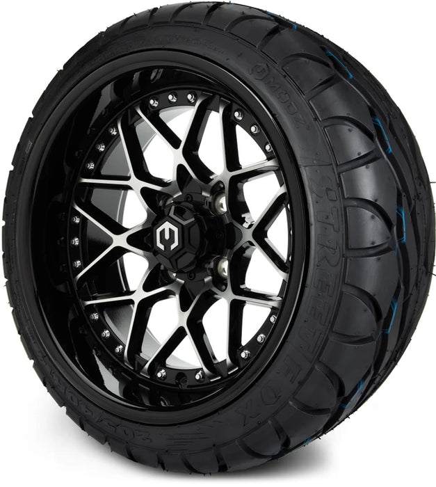 MODZ 14" Formula Machined Black Wheels & Street Tires Combo