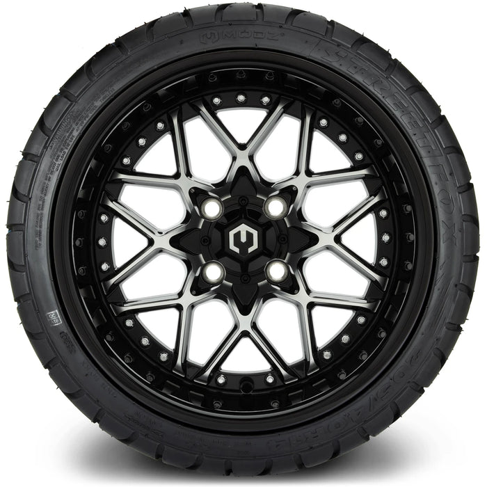 MODZ 14" Formula Machined Black Wheels & Street Tires Combo