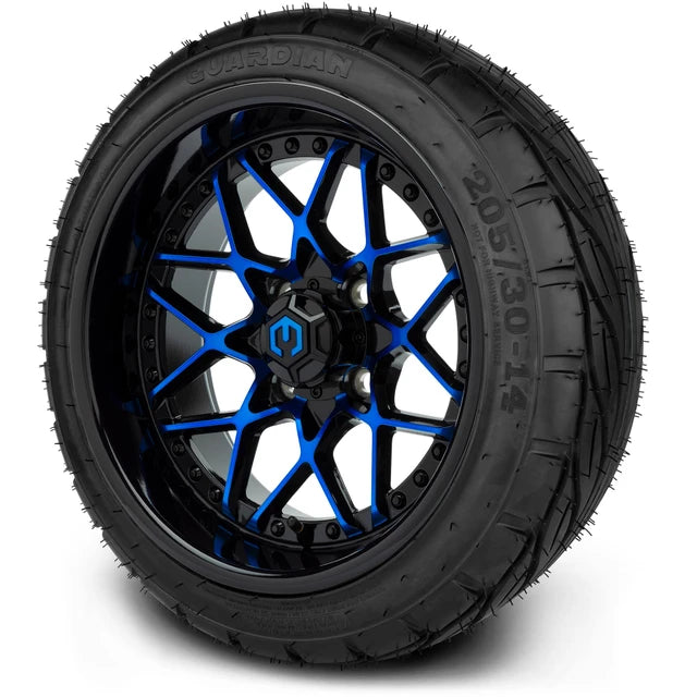 MODZ 14" Formula Blue and Black Wheels & Street Tires Combo