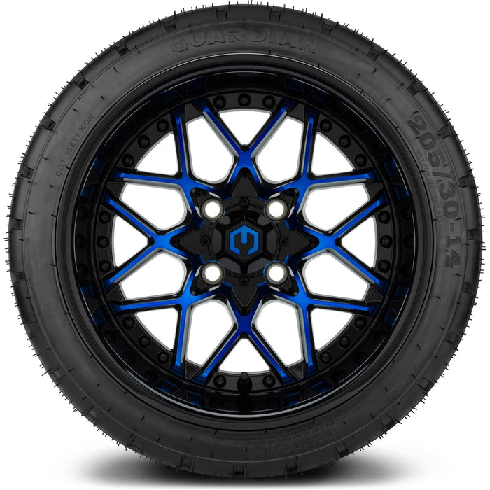 MODZ 14" Formula Blue and Black Wheels & Street Tires Combo