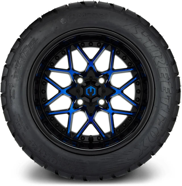 MODZ 14" Formula Blue and Black Wheels & Street Tires Combo
