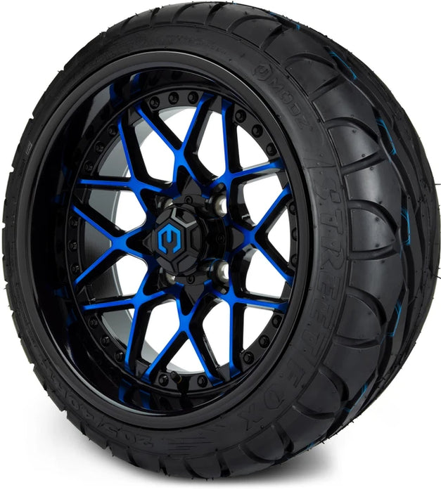 MODZ 14" Formula Blue and Black Wheels & Street Tires Combo