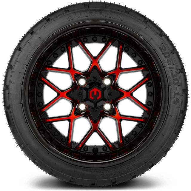 MODZ 14" Formula Red and Black Wheels & Street Tires Combo