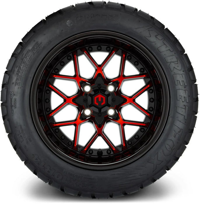 MODZ 14" Formula Red and Black Wheels & Street Tires Combo