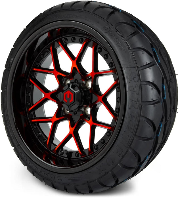 MODZ 14" Formula Red and Black Wheels & Street Tires Combo
