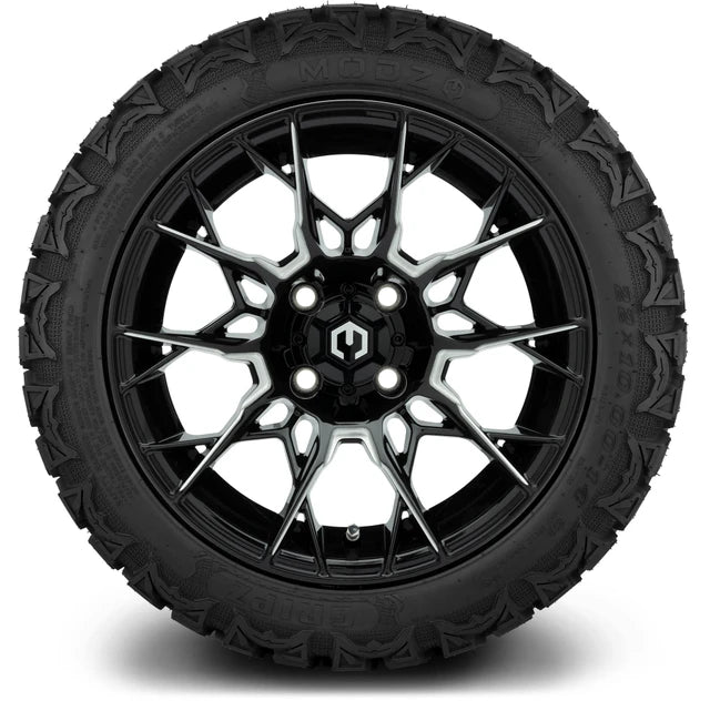 MODZ 14" Chaos Glossy Black with Ball Mill Wheels & Off-Road Tires Combo