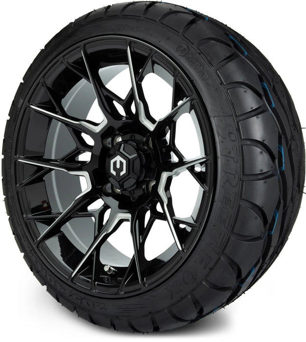 MODZ 14" Chaos Glossy Black with Ball Mill Wheels & Street Tires Combo