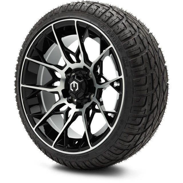 MODZ 14" Chaos Machined Black Wheels & Street Tires Combo