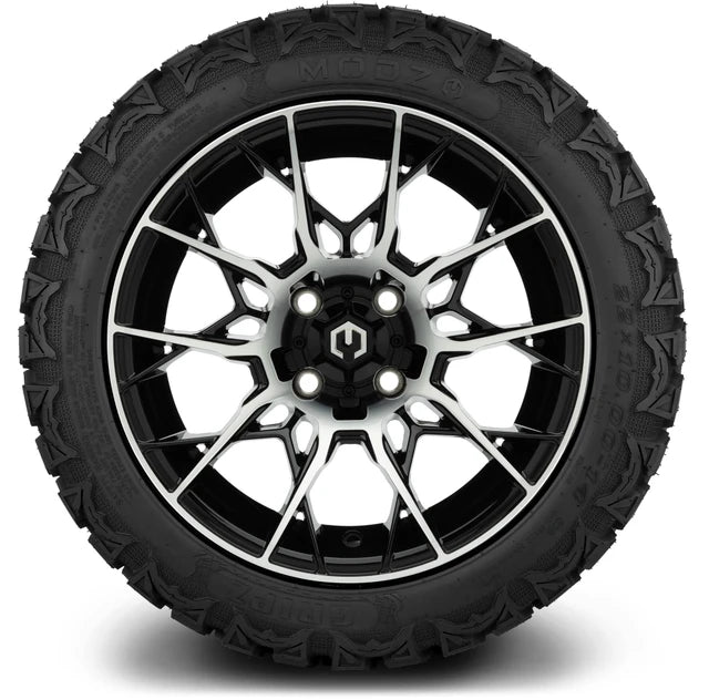 MODZ 14" Chaos Machined Black Wheels & Off-Road Tires Combo