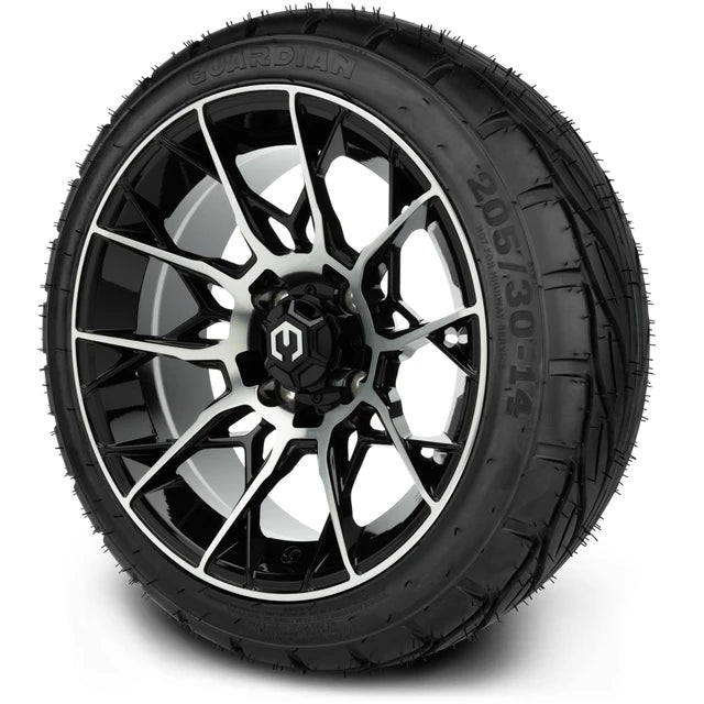 MODZ 14" Chaos Machined Black Wheels & Street Tires Combo