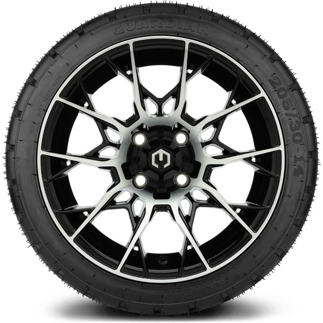 MODZ 14" Chaos Machined Black Wheels & Street Tires Combo