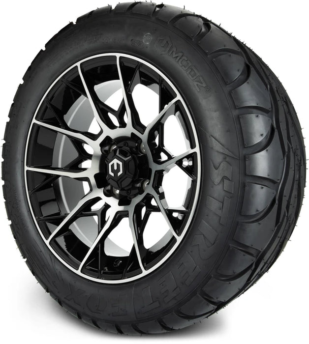 MODZ 14" Chaos Machined Black Wheels & Street Tires Combo