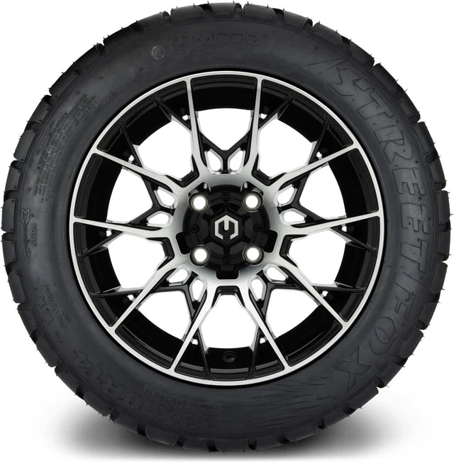 MODZ 14" Chaos Machined Black Wheels & Street Tires Combo