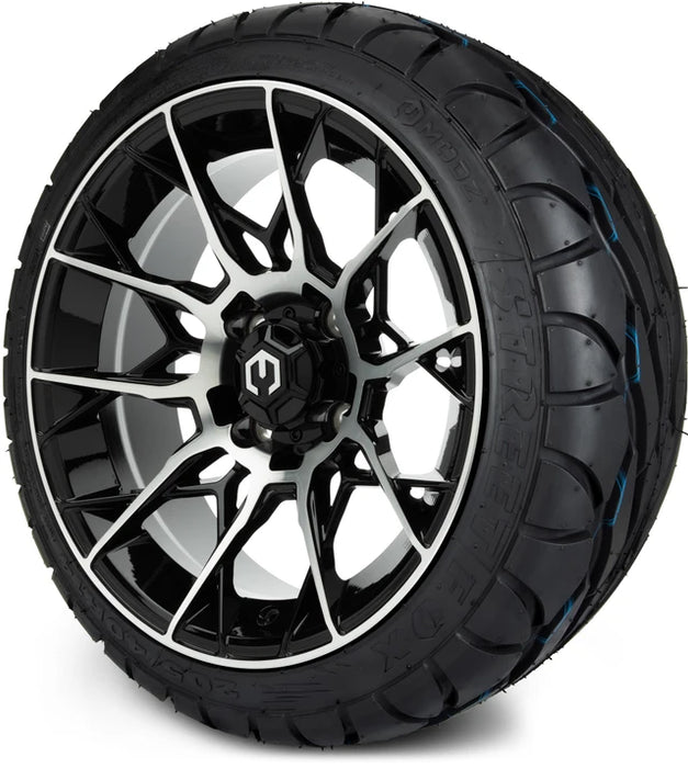 MODZ 14" Chaos Machined Black Wheels & Street Tires Combo
