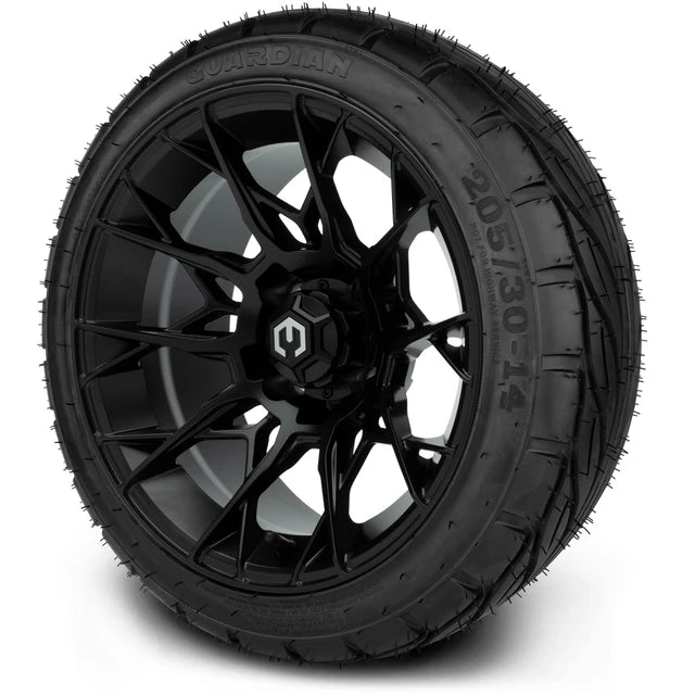 MODZ 14" Chaos Matte Black Wheels & Street Tires Combo