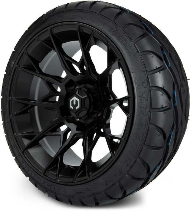 MODZ 14" Chaos Matte Black Wheels & Street Tires Combo