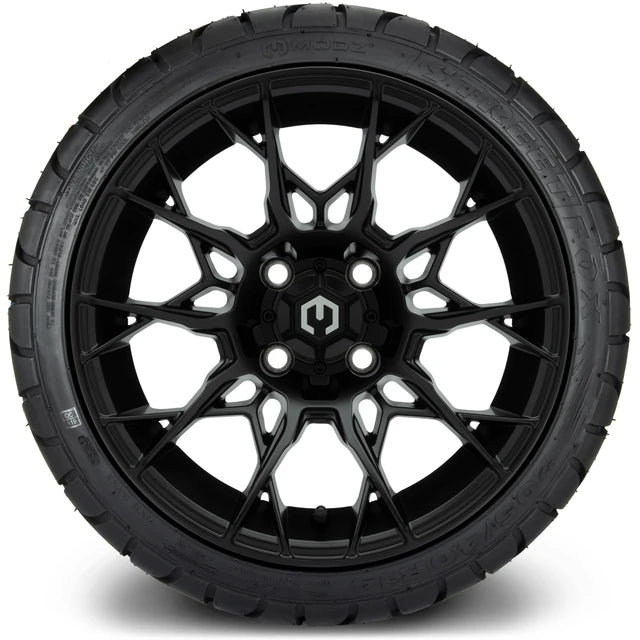 MODZ 14" Chaos Matte Black Wheels & Street Tires Combo