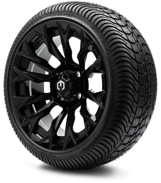 MODZ 14" Falcon Glossy Black Wheels & Street Tires Combo