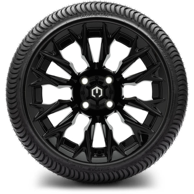 MODZ 14" Falcon Glossy Black Wheels & Street Tires Combo
