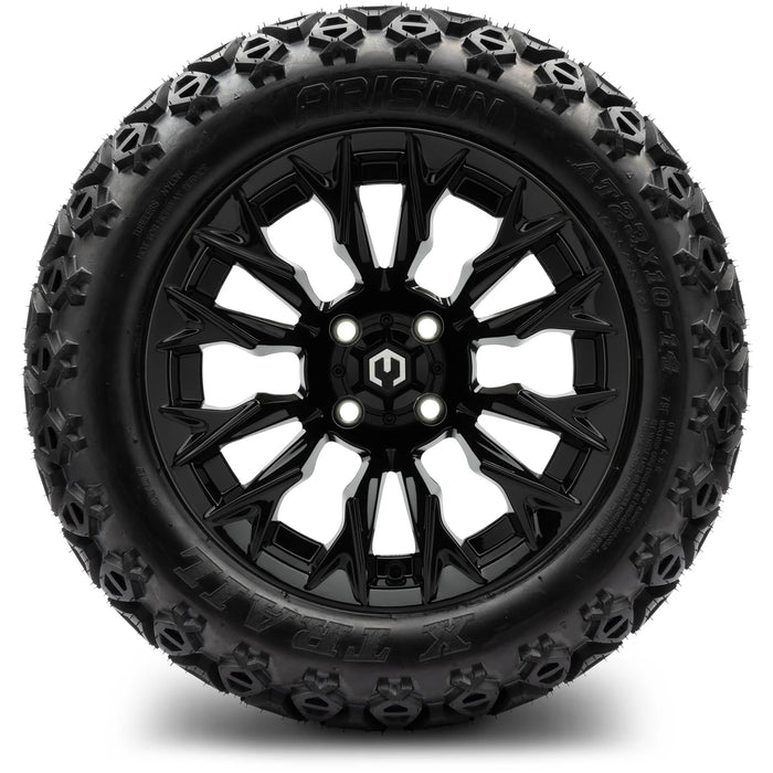 MODZ 14" Falcon Glossy Black Wheels & Off-Road Tires Combo