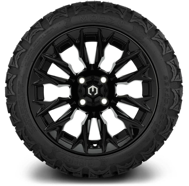 MODZ 14" Falcon Glossy Black Wheels & Off-Road Tires Combo