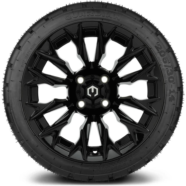 MODZ 14" Falcon Glossy Black Wheels & Street Tires Combo