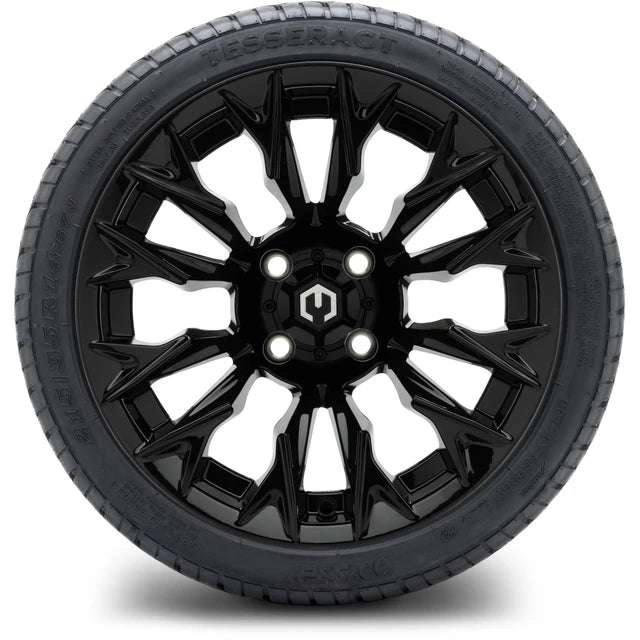 MODZ 14" Falcon Glossy Black Wheels & Street Tires Combo