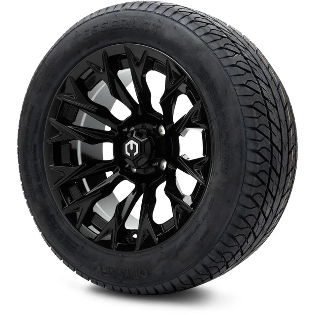 MODZ 14" Falcon Glossy Black Wheels & Street Tires Combo