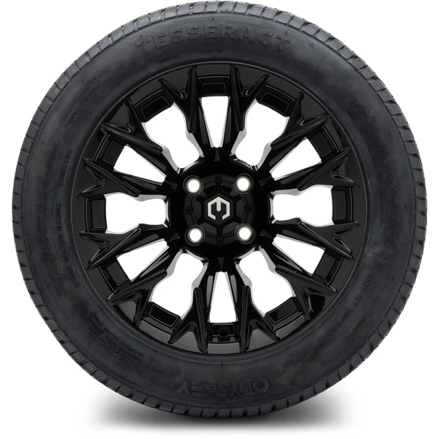 MODZ 14" Falcon Glossy Black Wheels & Street Tires Combo