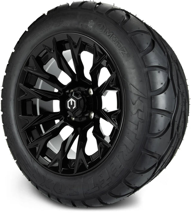 MODZ 14" Falcon Glossy Black Wheels & Street Tires Combo