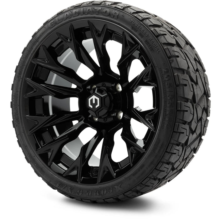 MODZ 14" Falcon Glossy Black Wheels & Off-Road Tires Combo