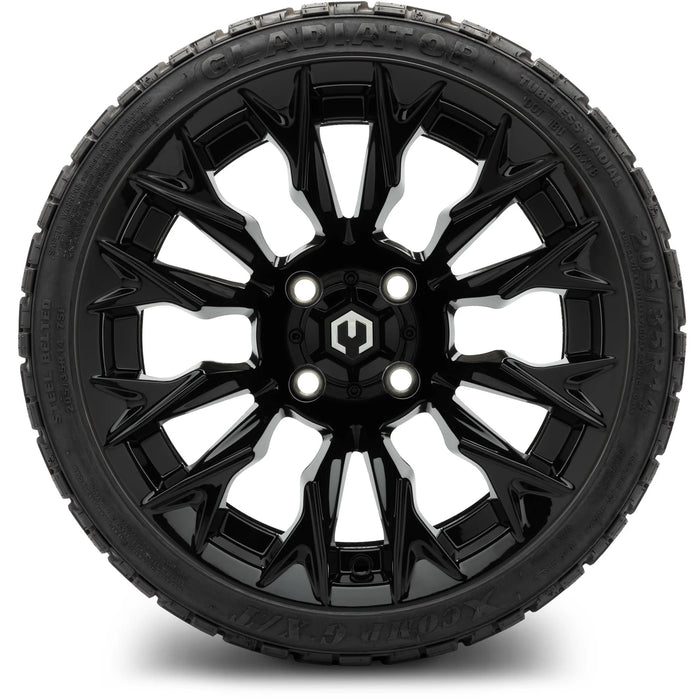 MODZ 14" Falcon Glossy Black Wheels & Off-Road Tires Combo