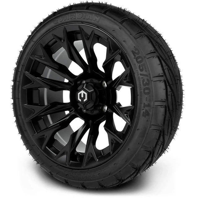 MODZ 14" Falcon Matte Black Wheels & Street Tires Combo
