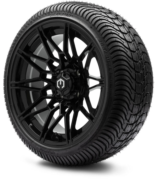 MODZ 14" Galaxy Glossy Black Wheels & Street Tires Combo