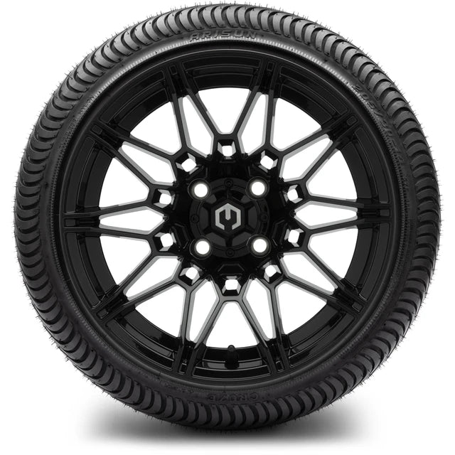 MODZ 14" Galaxy Glossy Black Wheels & Street Tires Combo