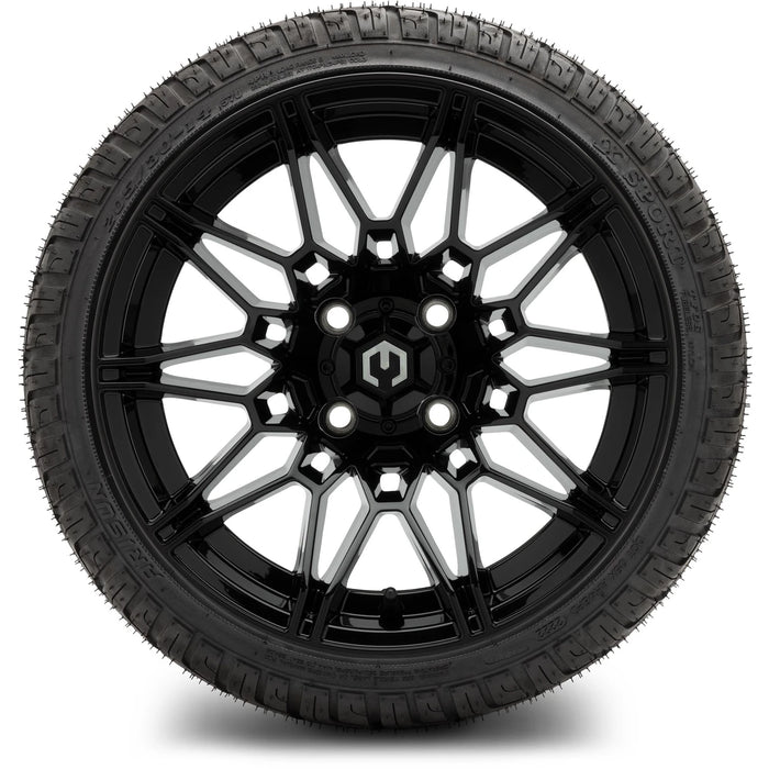 MODZ 14" Galaxy Glossy Black Wheels & Street Tires Combo