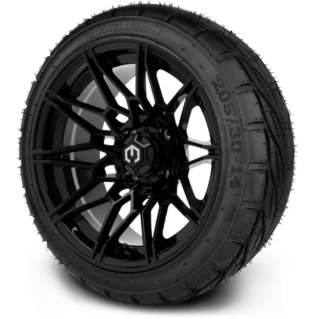MODZ 14" Galaxy Glossy Black Wheels & Street Tires Combo