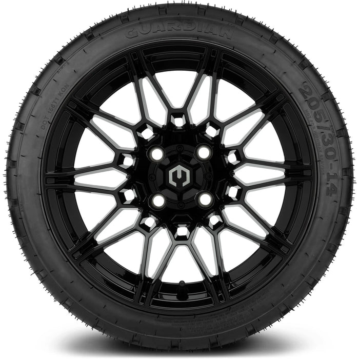 MODZ 14" Galaxy Glossy Black Wheels & Street Tires Combo