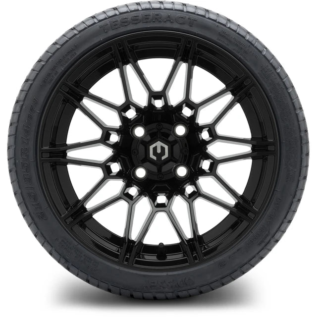 MODZ 14" Galaxy Glossy Black Wheels & Street Tires Combo