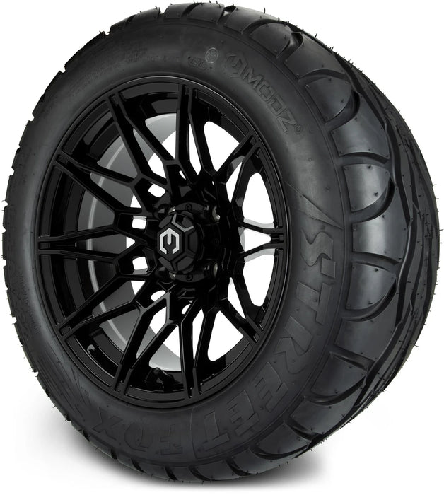 MODZ 14" Galaxy Glossy Black Wheels & Street Tires Combo