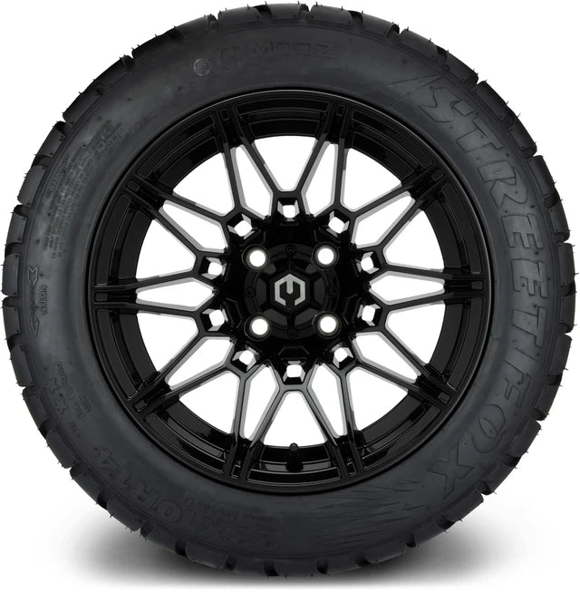 MODZ 14" Galaxy Glossy Black Wheels & Street Tires Combo
