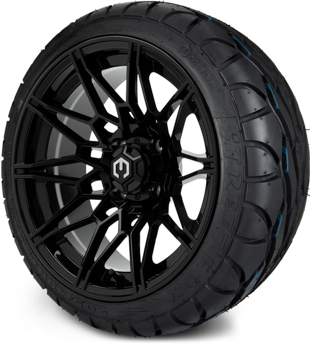 MODZ 14" Galaxy Glossy Black Wheels & Street Tires Combo