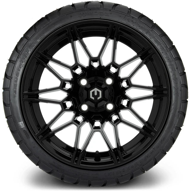 MODZ 14" Galaxy Glossy Black Wheels & Street Tires Combo