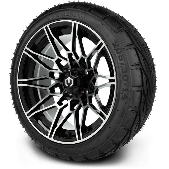 MODZ 14" Galaxy Machined Black Wheels & Street Tires Combo
