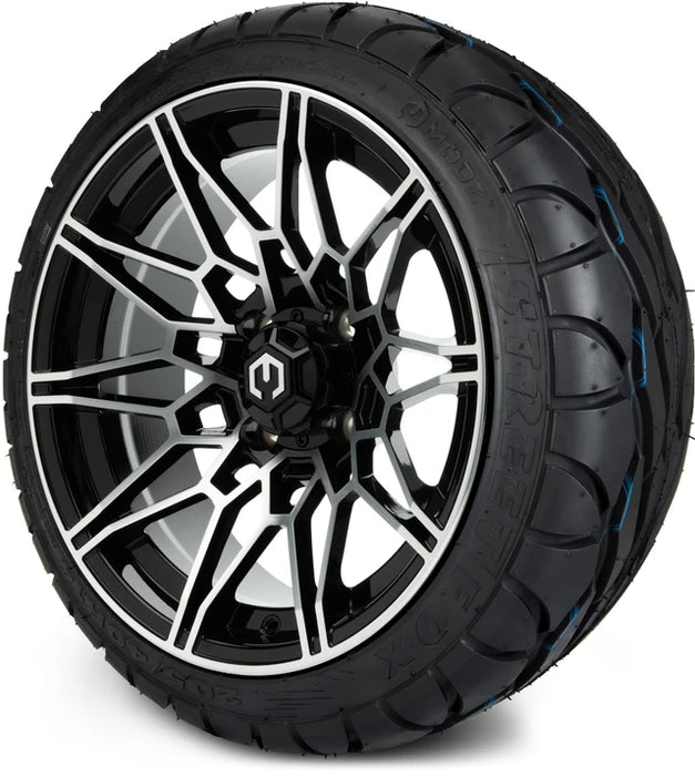 MODZ 14" Galaxy Machined Black Wheels & Street Tires Combo