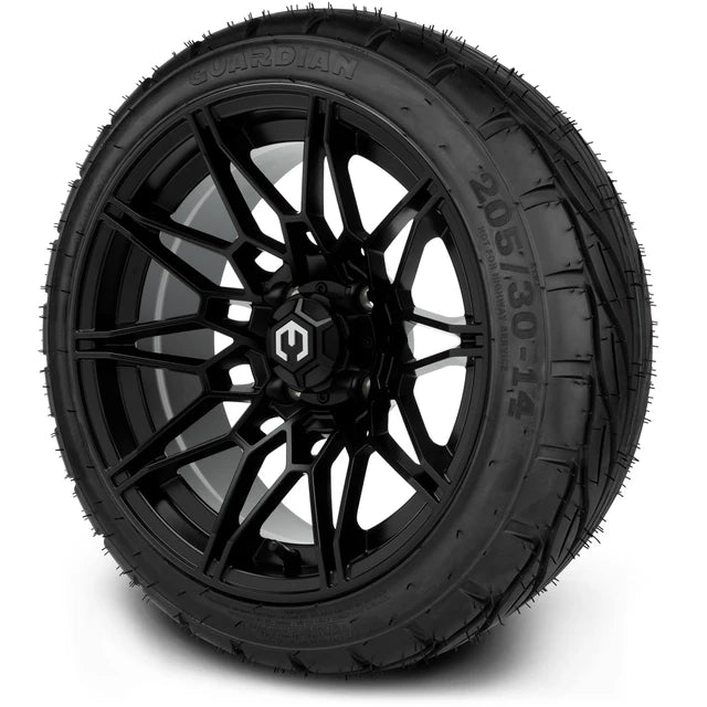 MODZ 14" Galaxy Matte Black Wheels & Street Tires Combo